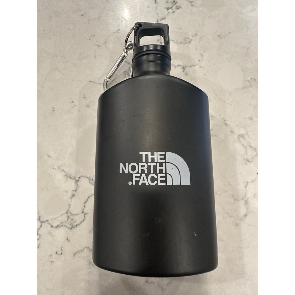 The North Face Black Aluminum Water Bottle Flask with Carabiner Clip Logo